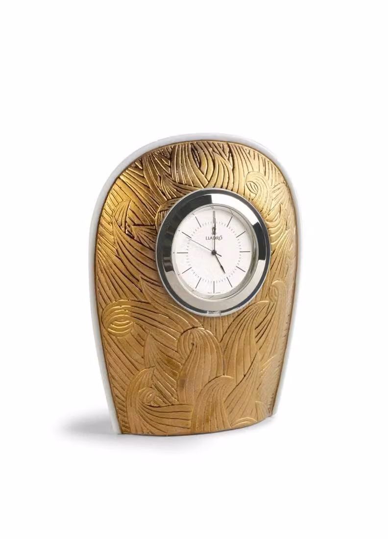 Lladró Mirage Classic Analog Tabletop Clock in White and Gold Porcelain