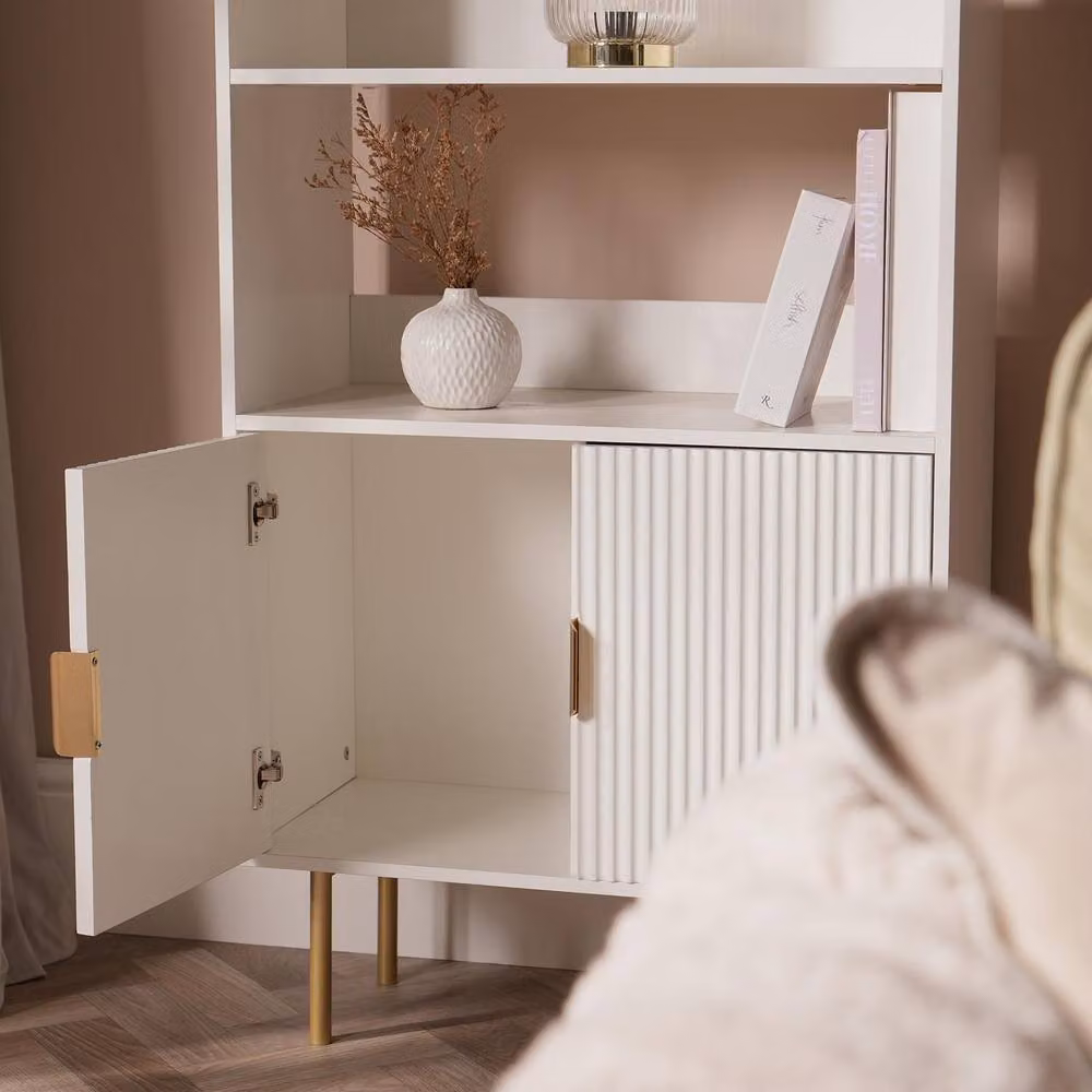 OHS Modern Ribbed Display Unit with Drawers and Shelving in White Matt MDF – 2