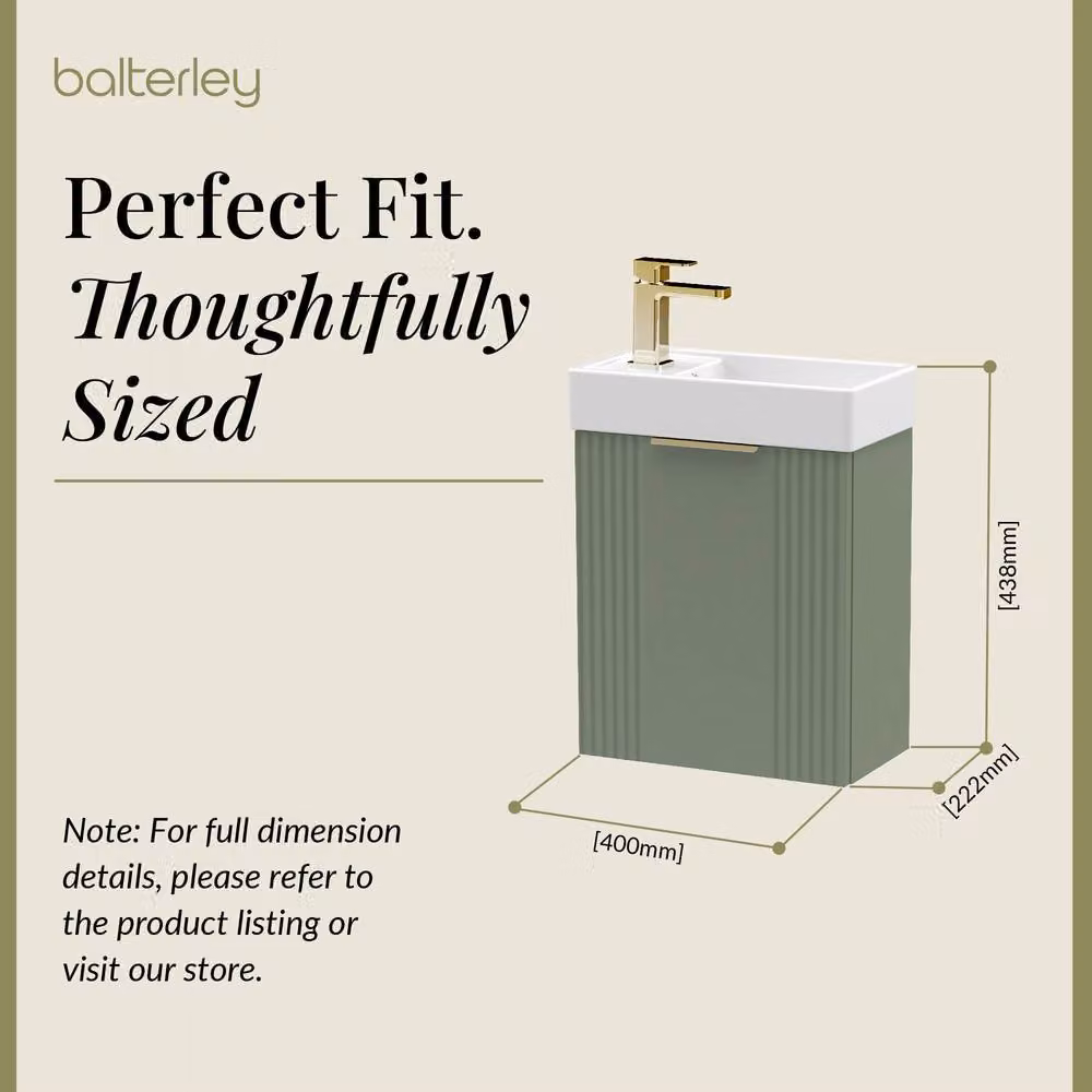 Balterley Green Wall Mounted Bathroom Vanity Unit with Gold Soft Close Doors – 2