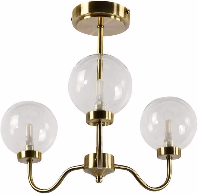 First Choice Lighting Totley Antique Brass 3 Arm Ceiling Light with Transparent Glass Shades in Bronze – 1