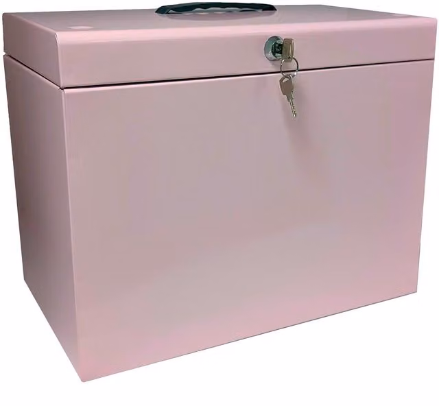 mysmartbuy Metal Lockable A4 Document Box in Pink with 5 Suspension Files