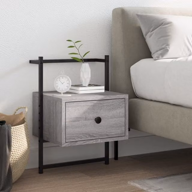 Berkfield Home Wall-mounted Bedside Cabinet in Grey Sonoma, W/D/H: 35 x 30 x 51 cm