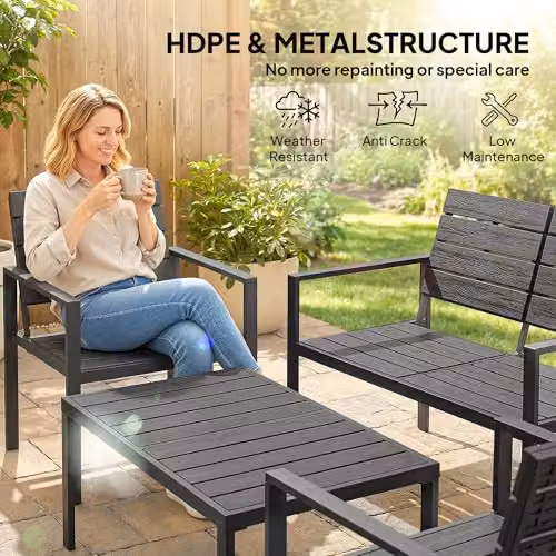 Outsunny 4 Piece Garden Furniture Set in Black with 2 Seater Sofa, Armchair, and Coffee Table – 3