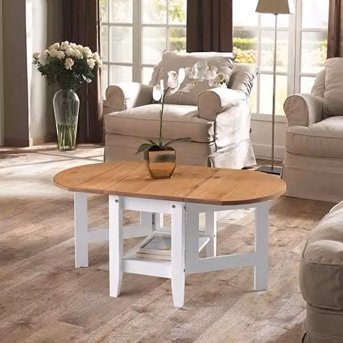 Seconique Santos Drop Leaf Coffee Table in White and Waxed Pine – 2