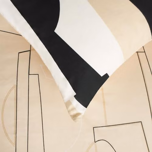 OHS Geo Shapes Double Bedding Set in Black and Beige, including Reversible Duvet Cover and Pillowcases – 3