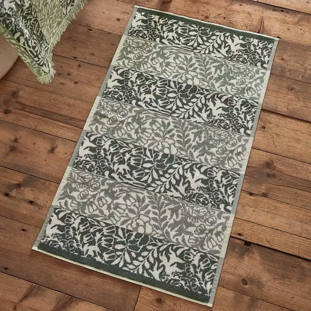 William Morris At Home Rose Stripe Cotton Bath Mat in Sage Green