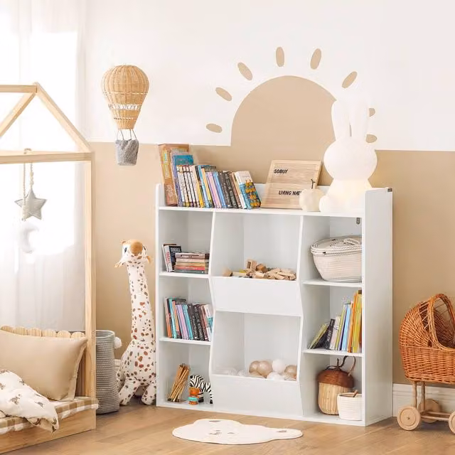 SoBuy Montessori Kids Bookcase with 8 Open Compartments in White