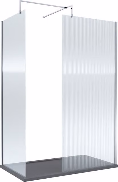 Balterley Fluted 8mm Glass Walk In Wetroom Screen and Shower Tray, Silver/Grey, W: 1400 mm, D: 900 mm – 1