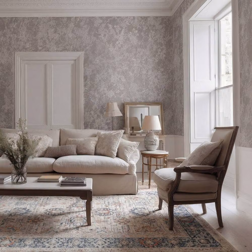 Kukoon Beige and Ivory Floral Distressed Machine Washable Living Room Area Rug, W: 240 cm, D: 330 cm – 3
