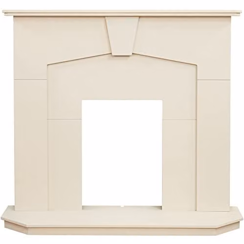 Adam Fires & Fireplaces Adam Abbey Stone Effect Fireplace in White and Beige, W: 121.92 cm, H: 38.0 cm