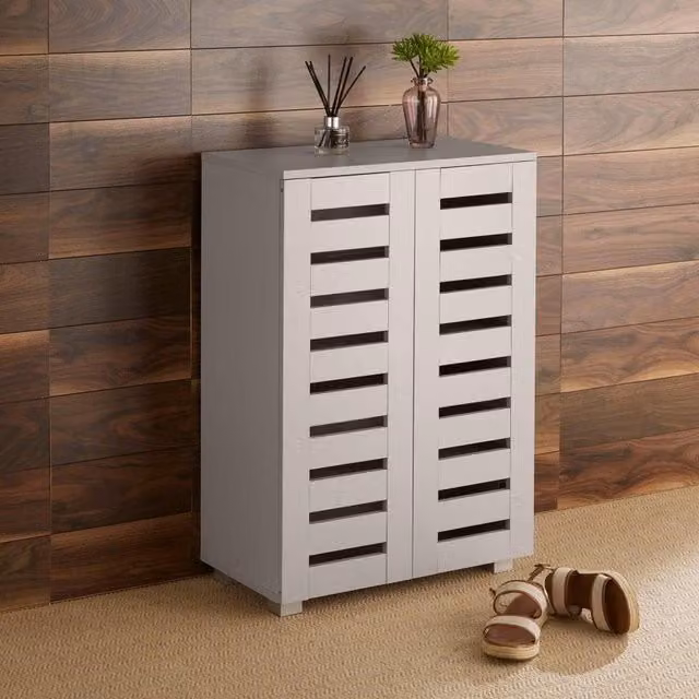 Home Source Oslo 2 Door Shoe Storage Cabinet Unit in Grey