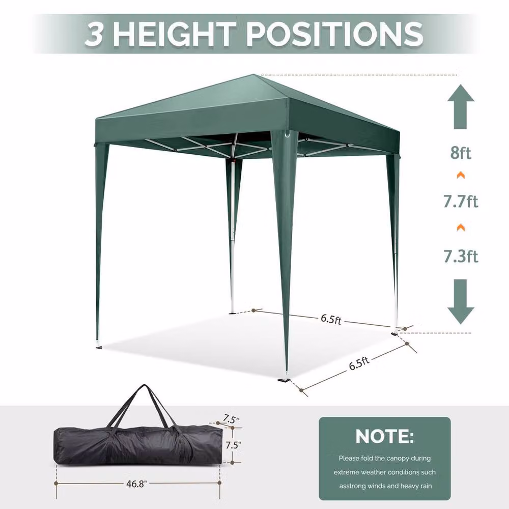 EONLION Green and Silver Pop Up Gazebo with Sides and Steel Frame, Height: 100 cm – 2