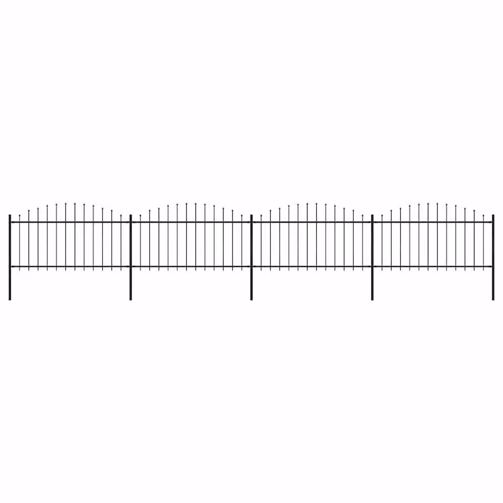 Berkfield Home Durable Steel Spear Top Garden Fence, Black, W/H: 6.8 x 1.5 m