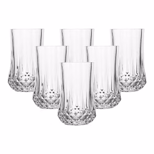 Simpa Diamond Etched Geometric Tumbler Hi-Ball Glasses, 320ml, Set of 6, Transparent