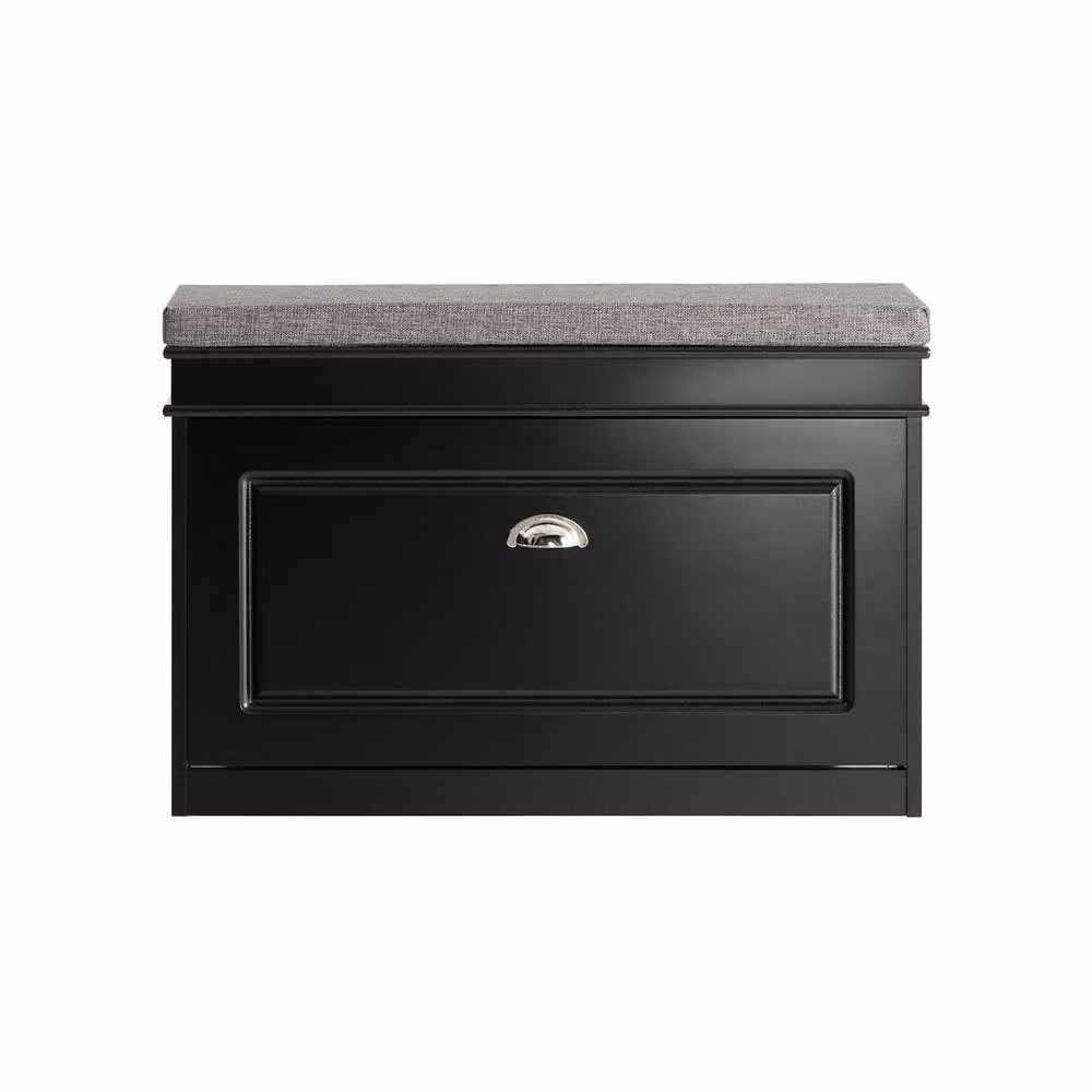 SoBuy Slim Black Rustic Entrance Bench with Shoe Rack and Upholstered Fabric Seat – 2
