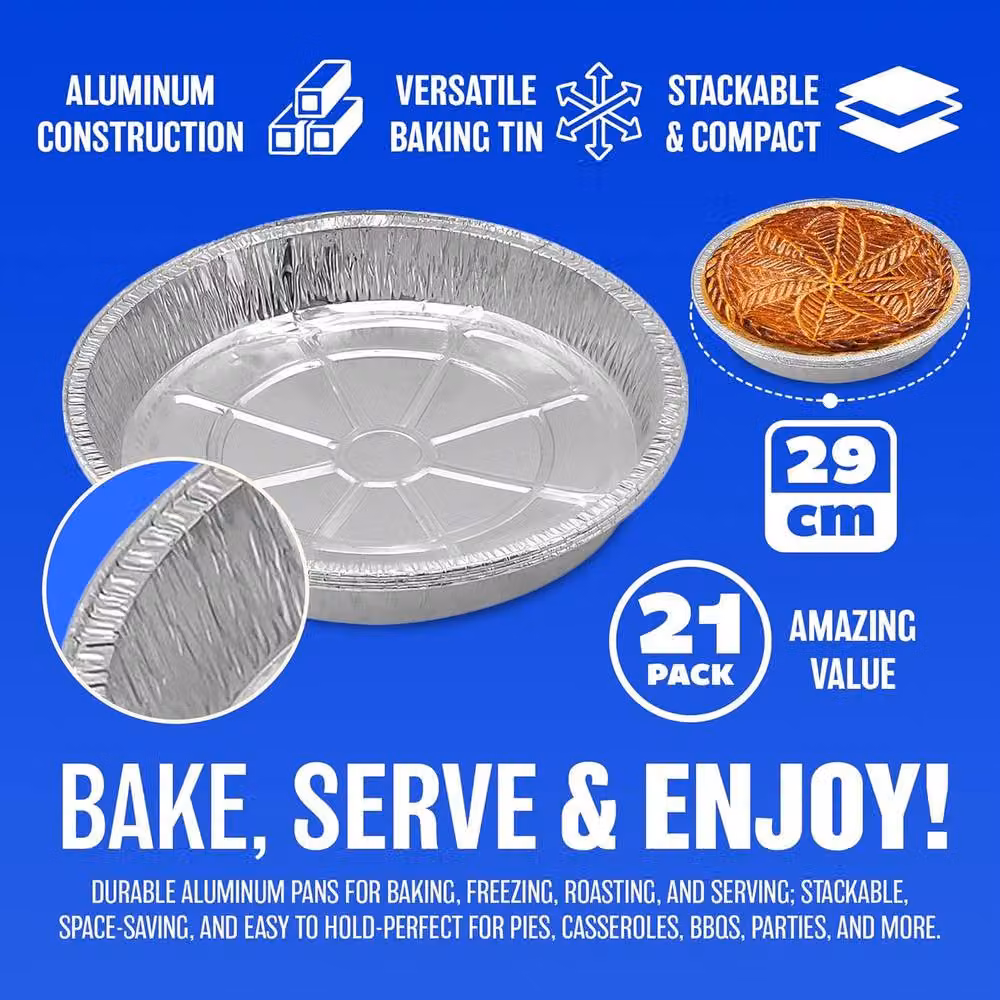 BARGAINS-GALORE Set of 21 Extra Large Round Aluminium Disposable Foil Dishes in Silver – 2