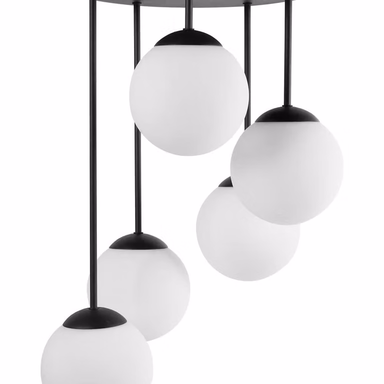 Wyld and Coco Modern 5-Light Black Metal and Glass Sphere Ceiling Lamp