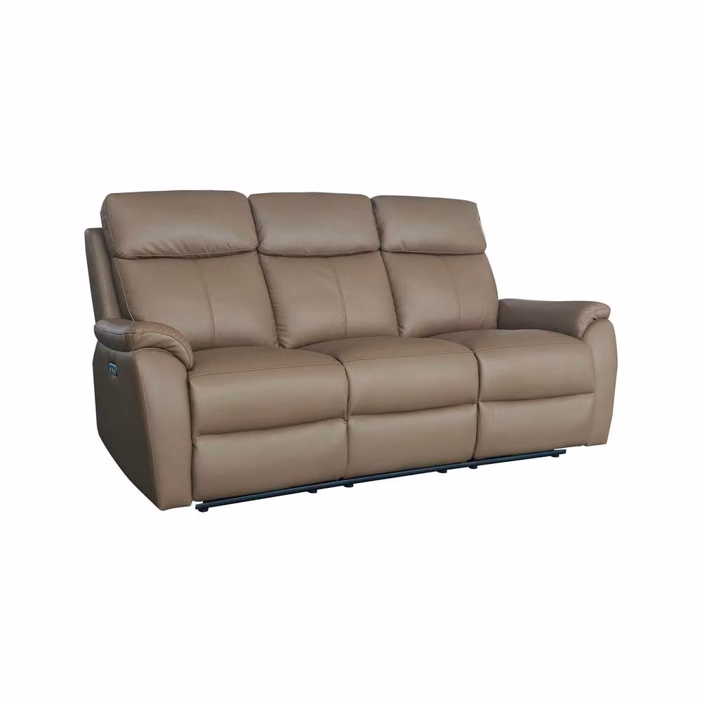 Aspire Kingsmere 3 Seater Power Recliner Sofa in Brown Real Leather with USB Charging – 2