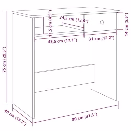 vidaXL Modern Writing Desk in Black, W/D/H: 80 x 40 x 75 cm – 3