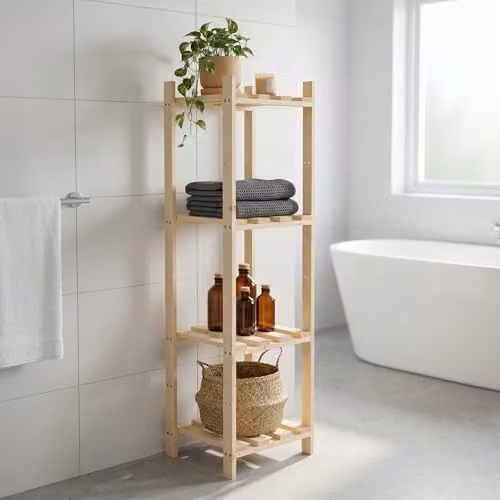 Core Products Narrow 4-Shelf Pine Storage Rack in Brown, H 108 x W 29 x D 27 cm – 1