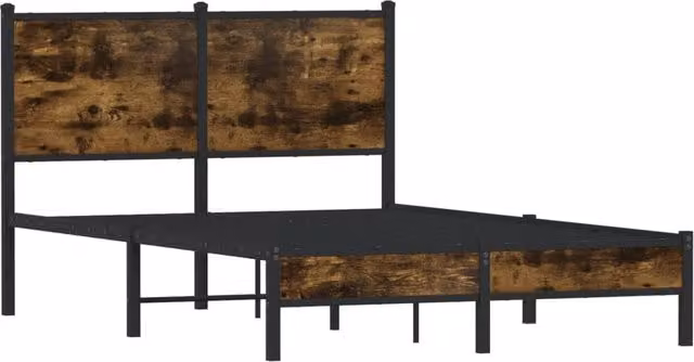 Berkfield Home Metal and Wood Bed Frame in Smoked Oak Brown, W/D/H: 120 x 200 cm