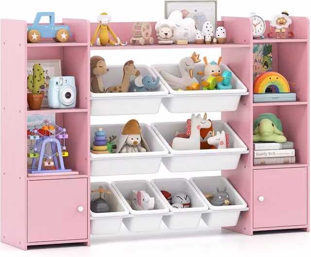 Costway 4-Tier Large Toy Storage Organizer Kids Cubby Shelf in Pink, Height: 142 cm – 1
