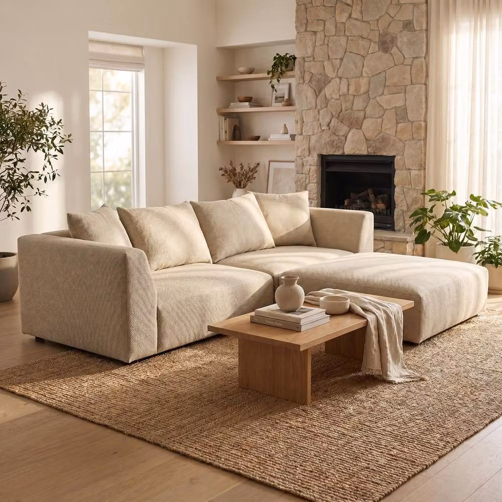 Abakus Direct Tokyo Reversible L-Shape Corner Sofa in Black and Beige Basket Weave Fabric with Scatter Cushions – 3