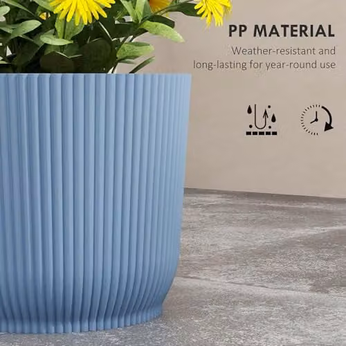 Outsunny Set of 3 Blue Plastic Round Plant Pots and Planters for Indoor or Outdoor Garden Use, Diameter: 22 cm – 4
