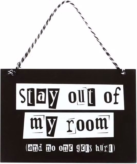 KDMK Stay Out Of My Room Warning Sign, Black and White, Rectangular Hanging Sign