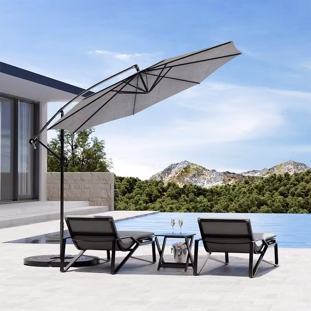 3M Komore Cantilever Garden Parasol with Cross and Fillable Metal Base in Grey