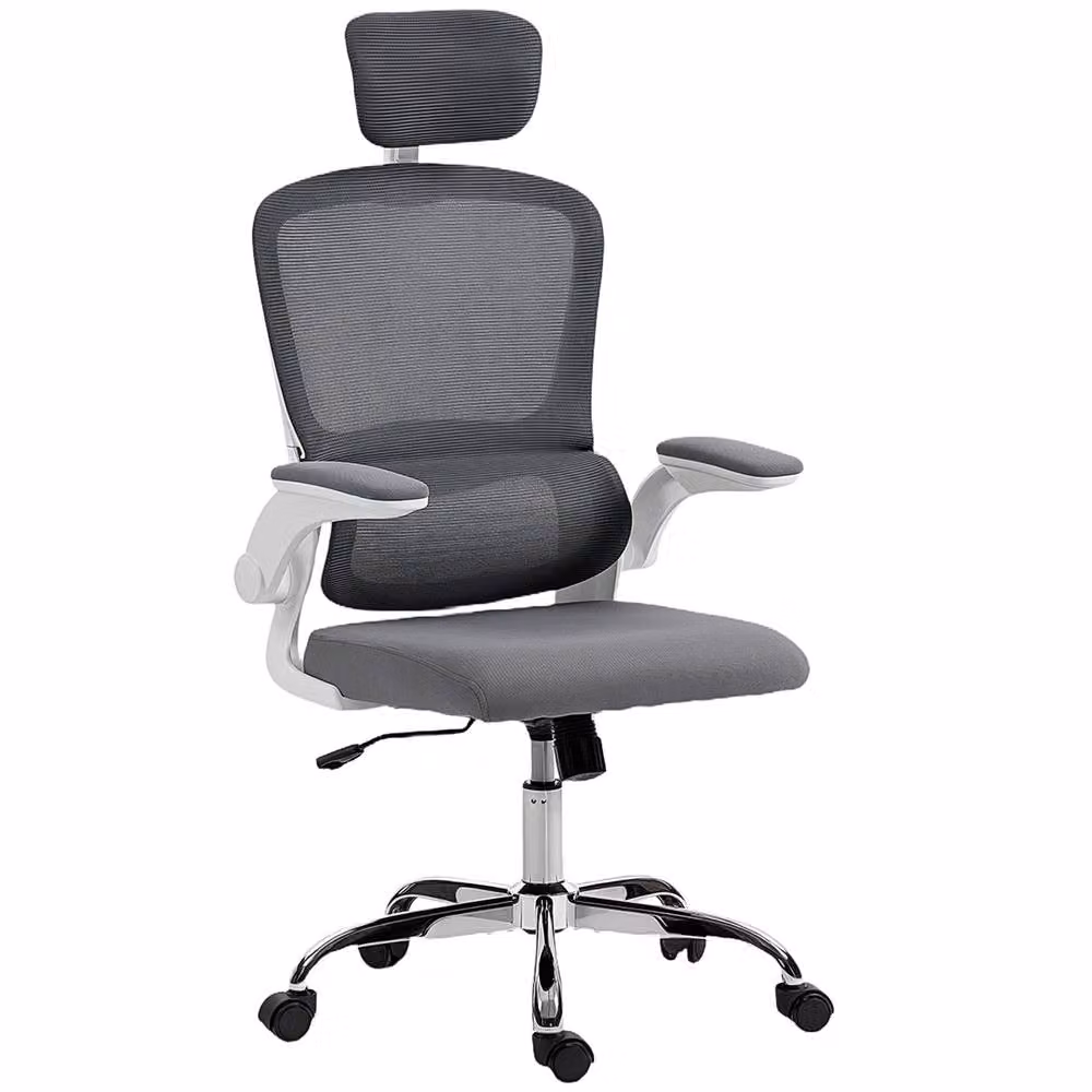 HOMCOM High Back Mesh Task Chair with Headrest and Armrests in Grey – 2