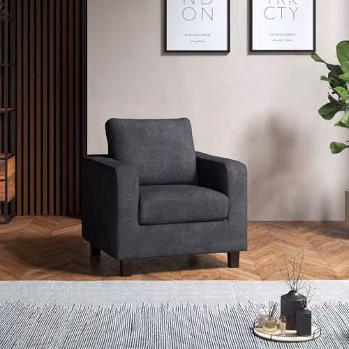 Furnishings For Less UK York Grey Fabric Armchair with Square Arms and Solid Wood Frame, W/D/H: 86 x 75 x 80 cm – 2