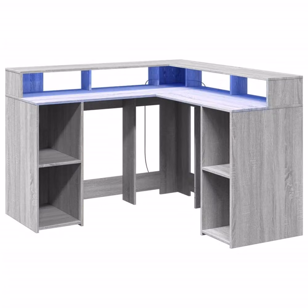 Berkfield Home Modern Corner Desk with LED Lights in Grey Sonoma, W/D/H: 130 x 130 x 91 cm – 2