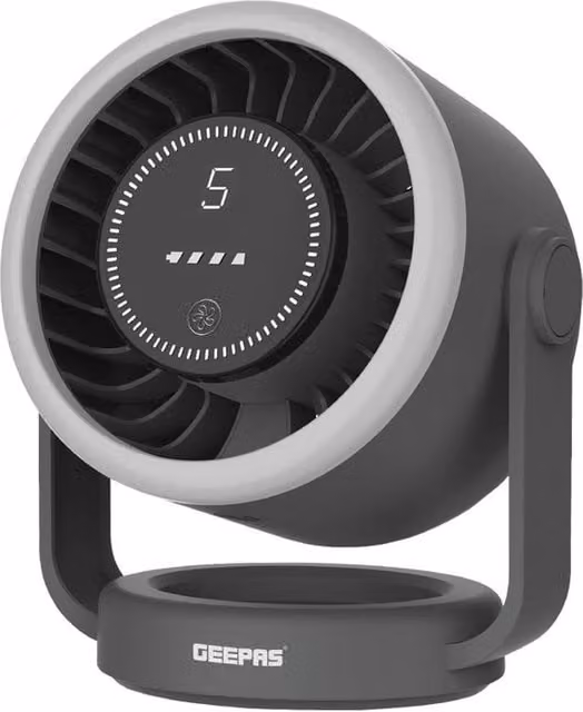 Geepas Rechargeable Mini LED Fan with Light, 3 Speeds, Black
