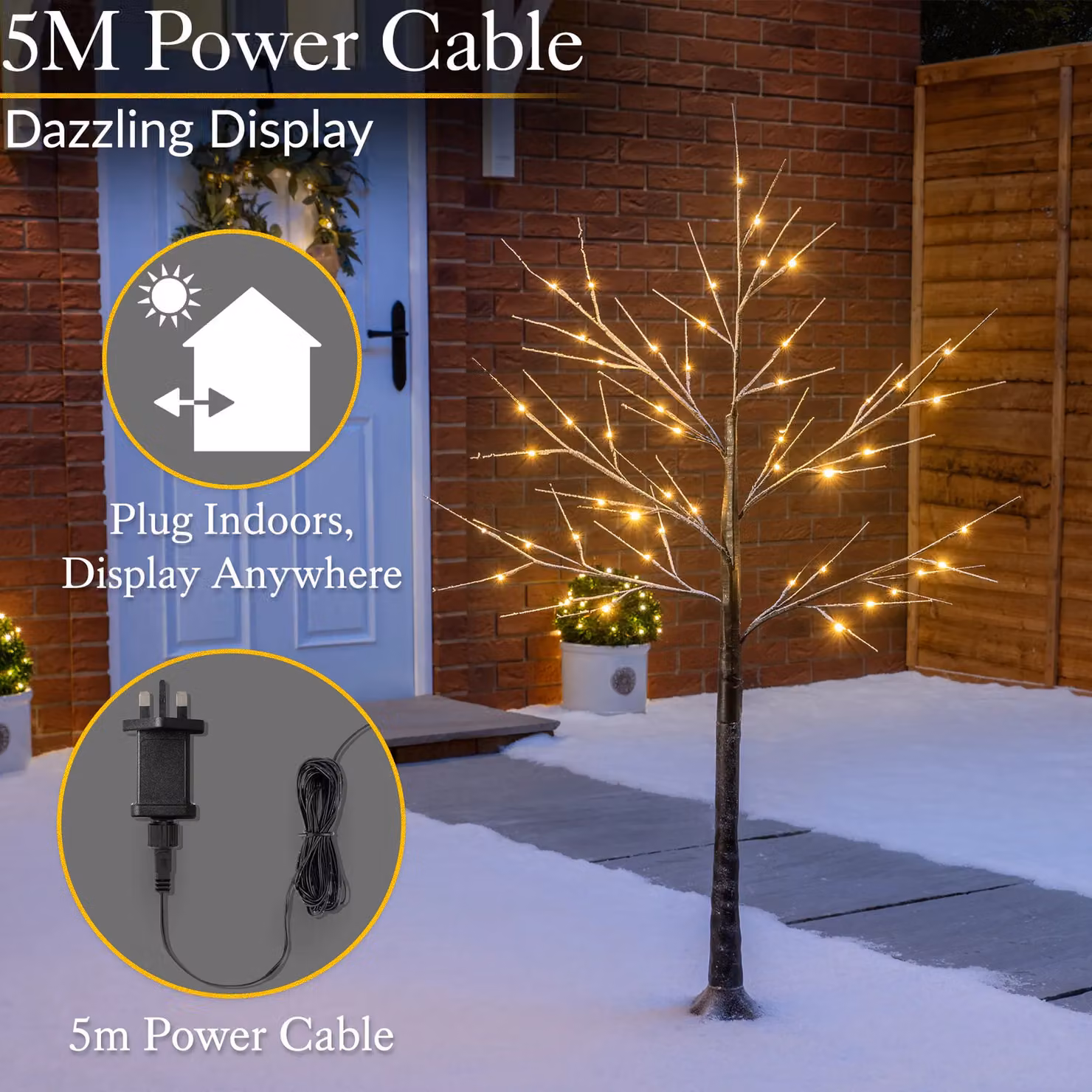 Christow Snowy Twig Birch LED Christmas Tree Decoration, Brown, Height: 121.92 cm – 4