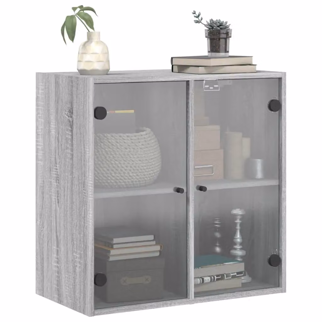 Berkfield Home Wall Mounted Cabinet with Glass Doors in Grey Sonoma, W: 68 cm, D: 37 cm, H: 68.5 cm – 2