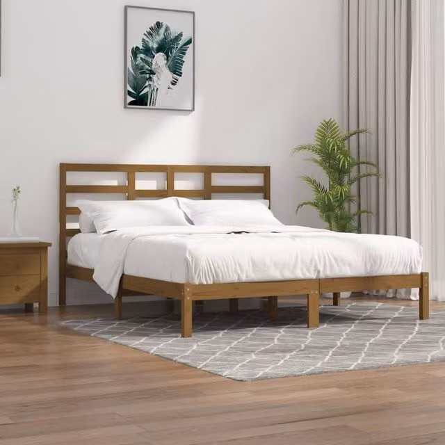 Berkfield Home Modern Solid Wood Pine Bed Frame in Brown, 200 x 200 cm – 1