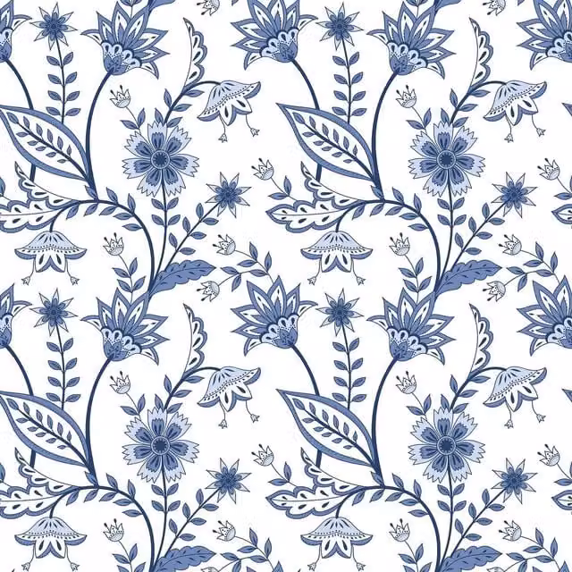 I Love Wallpaper Jacobean Classic Floral Botanical Wallpaper in Blue and White