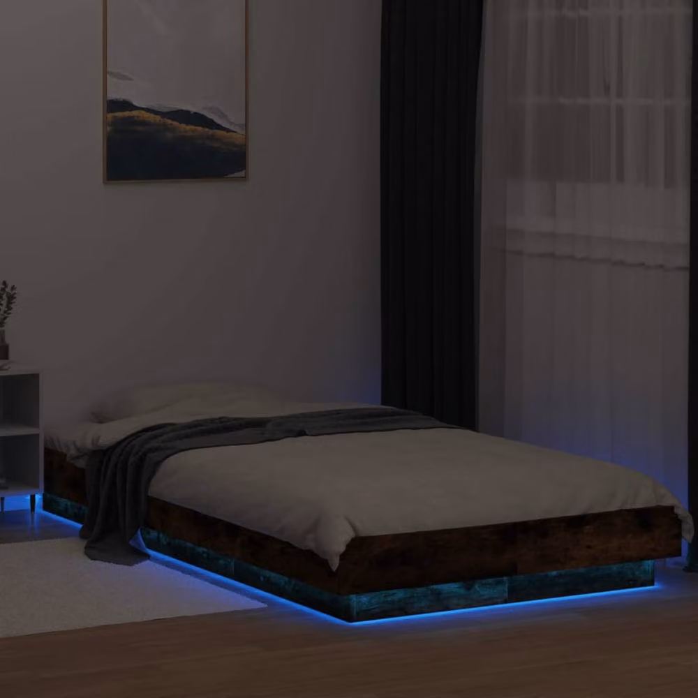 Berkfield Home Durable Smoked Oak Bed Frame with Under-Bed LED Lighting in Brown, W/D/H: 190 x 75 x 23 cm – 3