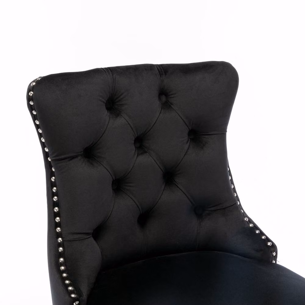 Modern Home Touch Romsey Set of 6 Black Velvet Kitchen Breakfast Barstools with Oak Wood Legs and Knocker Ring Back – 6