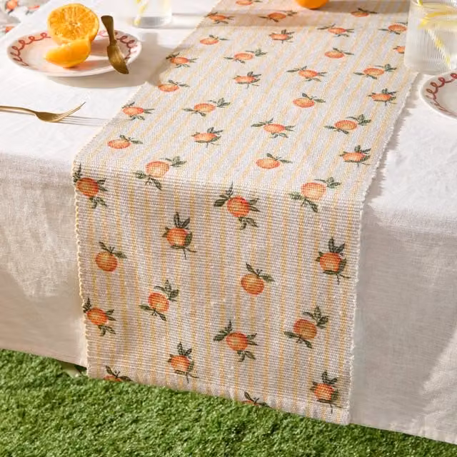 Furn Yellow Striped Oranges Outdoor Weatherproof Table Runner W: 35 cm, L: 220 cm