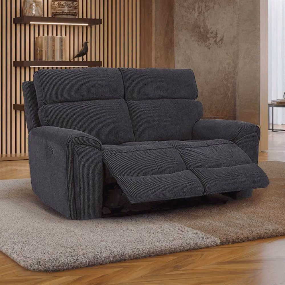 Furnishings For Less UK Lois Black Fabric 3 Piece Electric Reclining Sofa Suite with USB Charging – 2