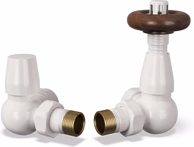 Stirling Traditional Thermostatic Radiator Valve and Lockshield Set in White and Silver with Brass Construction
