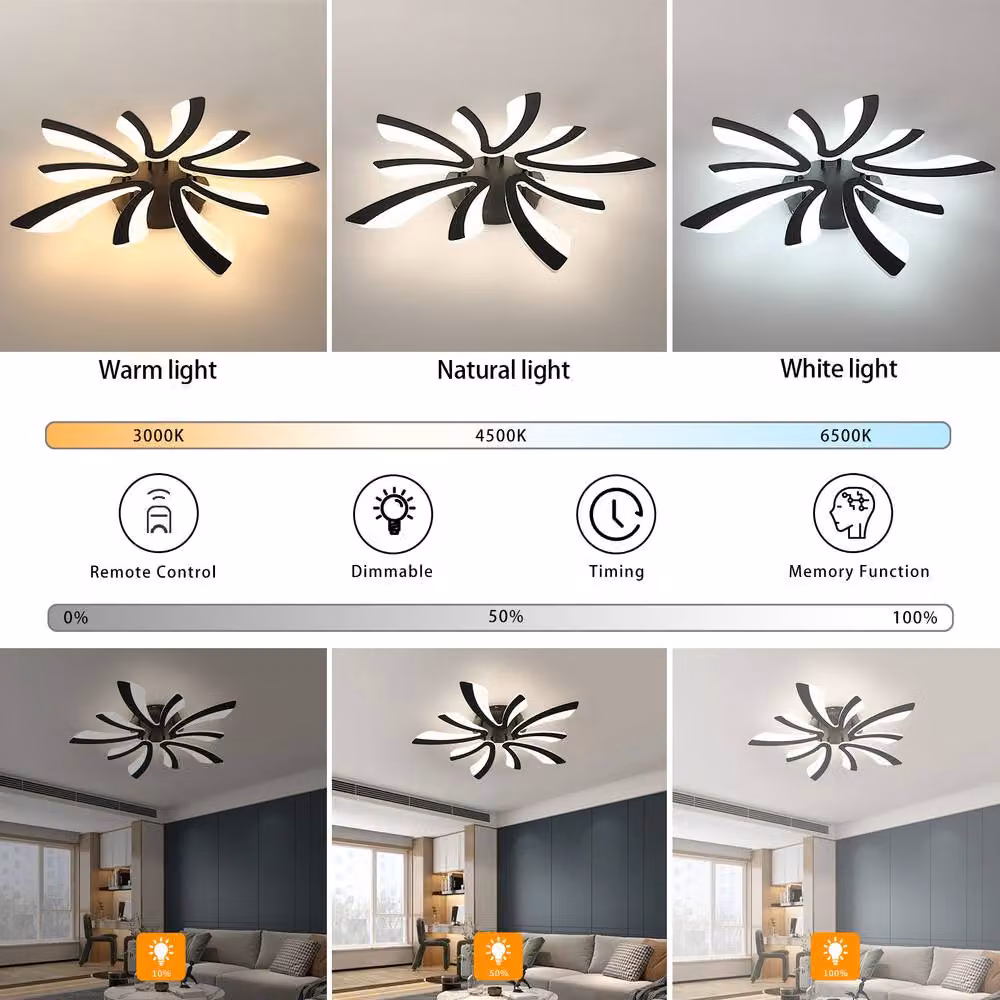 Pheashine Black V-Shaped LED Ceiling Light, 48W Dimmable with Remote Control – 2