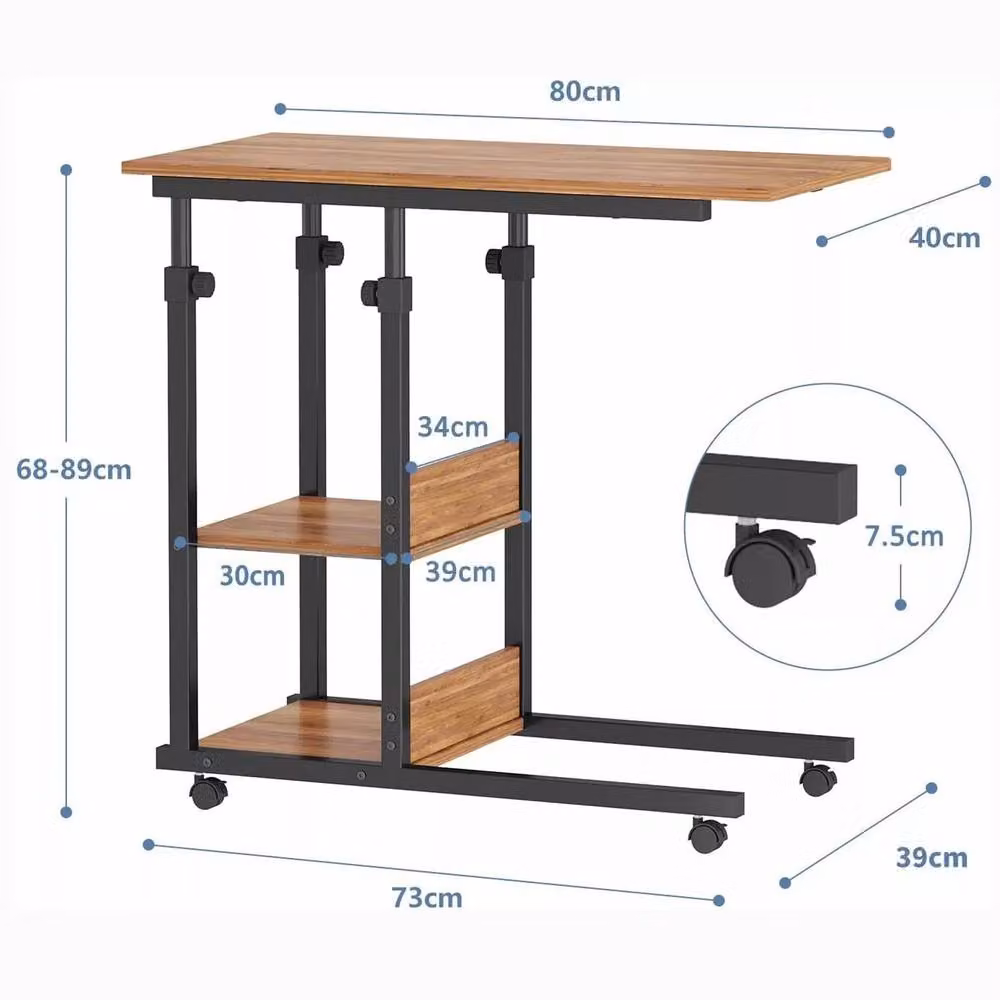 Dprodo Height Adjustable C-Shape Movable Laptop Desk in Brown Walnut with Manual Crank and Sled Base, W/D/H: 80 x 40 x 68-89 cm – 2
