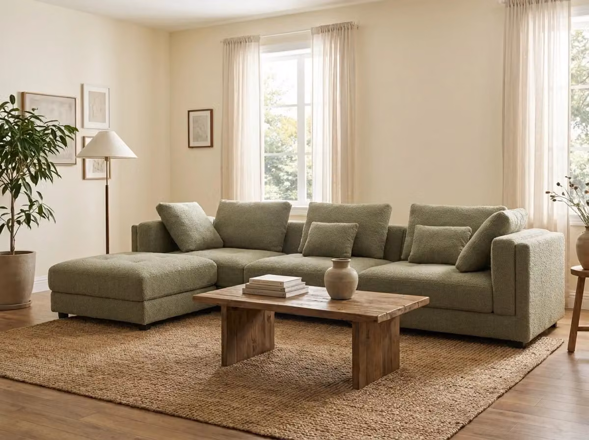 Araco Atelier Ollie 3 Seater Upholstered Fabric Sofa in Beige or Green
