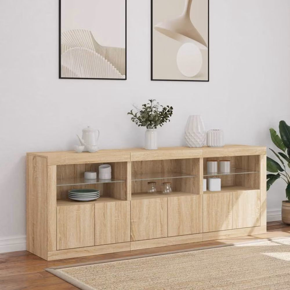Berkfield Home Sonoma Oak Sideboard with Integrated LED Lights in Light Tan, W: 181.5 cm, D: 37 cm, H: 67 cm – 3