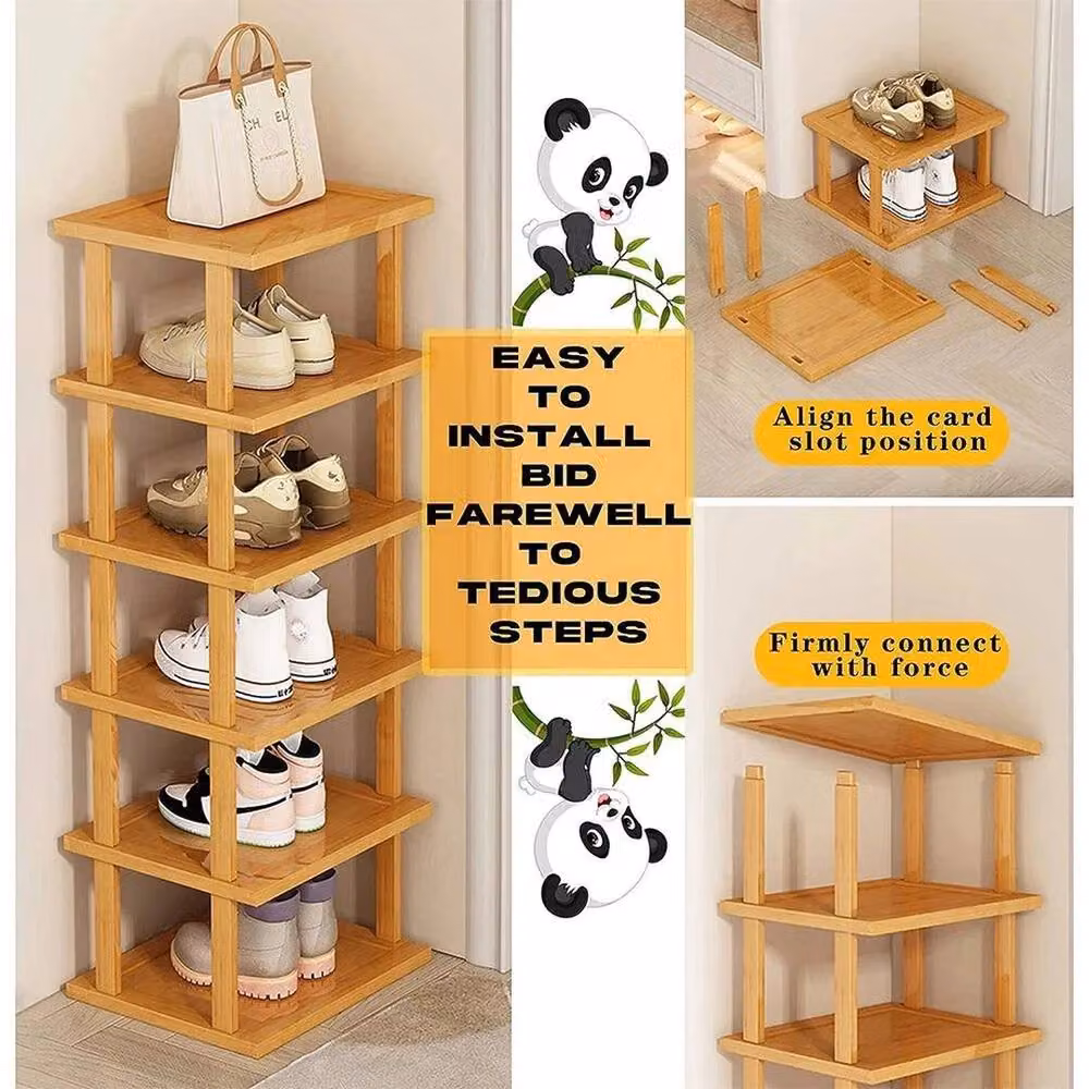 FLAVORA 6 Tier Bamboo Shoe Rack in Natural Brown, W: 50 cm, D: 50 cm, H: 50 cm – 3
