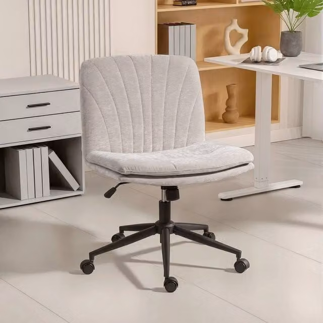 EONLION Modern Fabric Cross Task Chair with Castors in Beige – 1