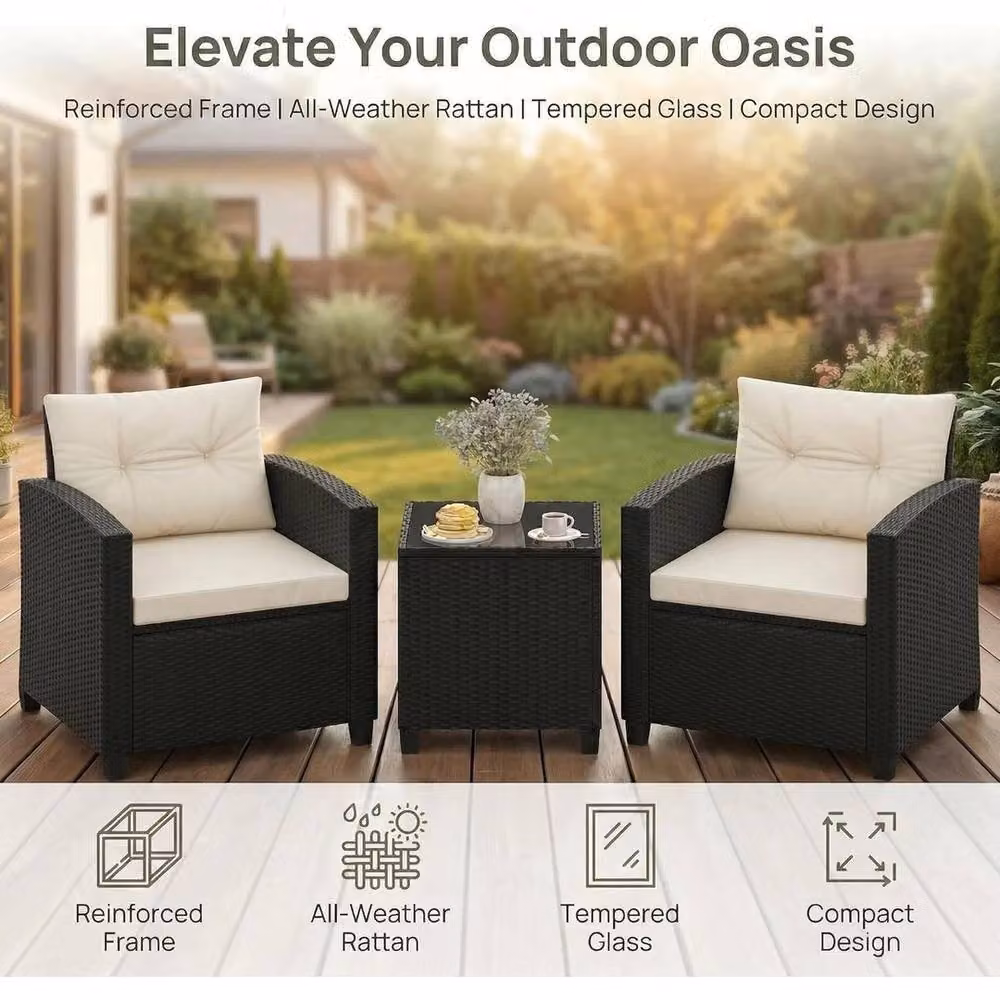 SPETLEK 3 Piece Black Rattan Garden Furniture Set for Adults – 5